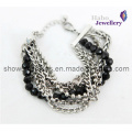 Fashion Black Beads with Brass Chain Plated Bracelet (XBL12007)